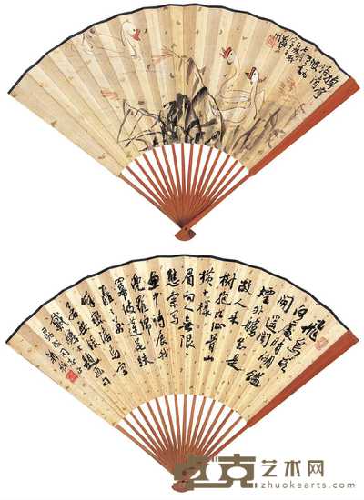 费新我 1962年作 掉掌浴清波 成扇 49.5×19cm
